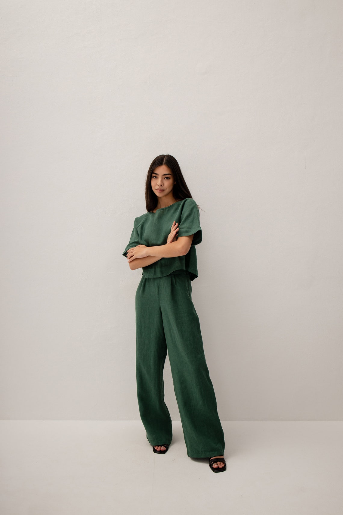 Emerald Green Linen Pants for Women Etsy