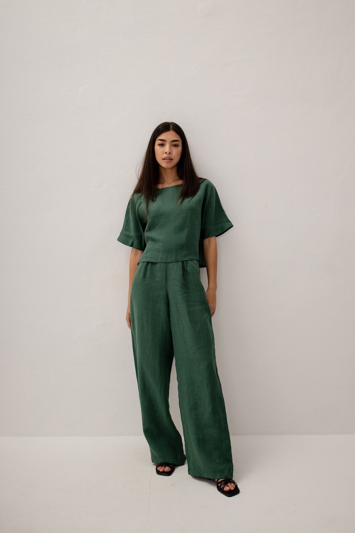 Emerald Green Linen Pants for Women - Etsy