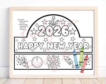 New Years Coloring Hat, Coloring Craft, Children New Years Coloring Page Activity