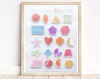 Shape Matching, Memory Game, Learning, Preschool, Homeschool, Educational, Teach Kids, Shape Words Match Shadow