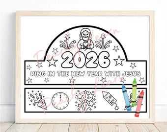 New Years Jesus Coloring Hat, Coloring Craft, Children New Years Coloring Page Activity, Jesus New Years