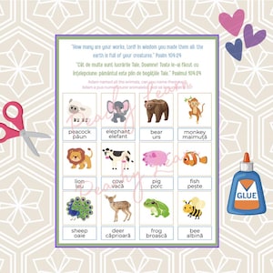 Romanian English Animals, Cutting, Gluing Activity, Animal Education, Learning Animals bilingual, Animals Project, Kids Educational Craft