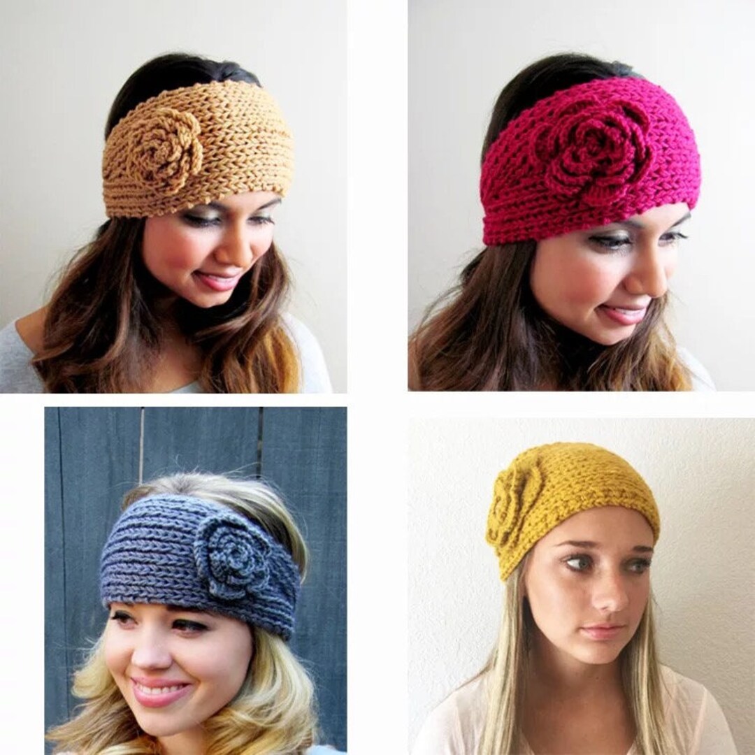 Handmade Knitted Headband With Flower and Button Fastening Etsy