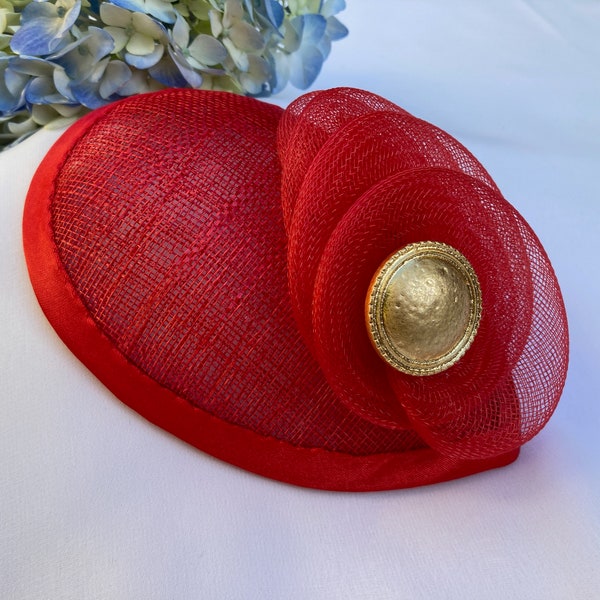 Woman's Kippah - Fascinator - Red, Gold - Crinoline - Head Covering - Christmas - She•ppah - Sheppah