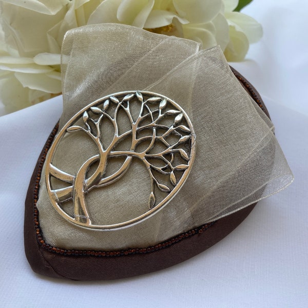 Woman's Tree of Life Kippah - Fascinator -Brown, Ivory, Cream - Etz Hayim - Yarmulke for Women - Head Covering - Botanical She•ppah