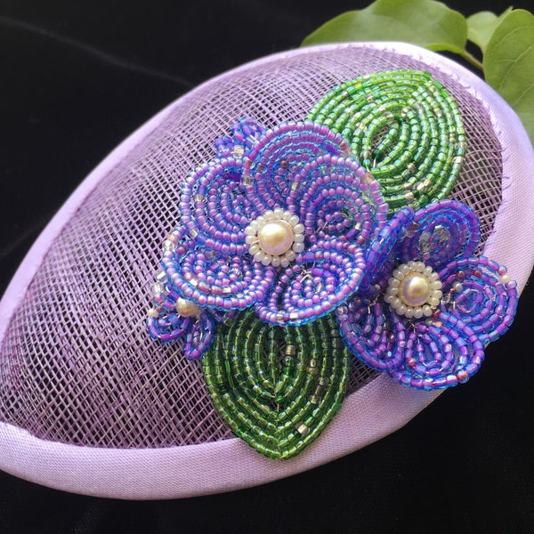 Woman's Floral Kippah - Fascinator - Yarmulke for Women - Head Covering - Purple, Lavender - Beaded Flower - She•ppah