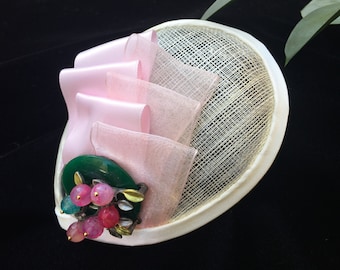 Woman's Kippah--Fascinator--Yarmulke for Women--She•ppah--Headcovering--Pink, Ivory, Cream--Embellishment--Hair Accessory