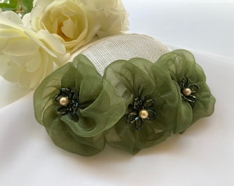 Woman's Kippah - Fascinator - Olive Green, Ivory - Yarmulke for Women - Head Covering - Floral She•ppah - Sheppah