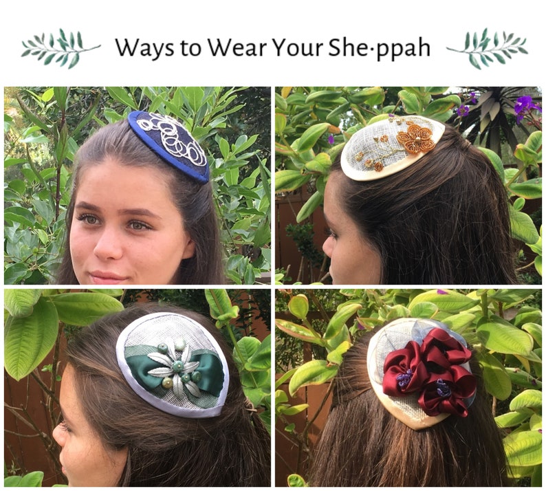 Woman's Kippah Fascinator Green, Olive, Ivory, Cream Feather Yarmulke for Women Head Covering Sheppah Sheppah image 5