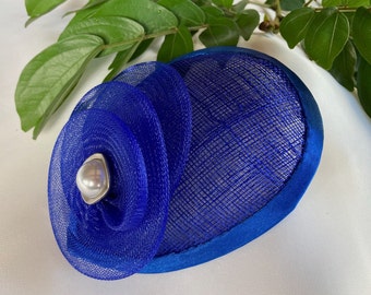 Woman’s Kippah - Fascinator - Cobalt, Royal, Bright Blue - Crinoline - Faux Pearl - Head Covering - She•ppah - Sheppah