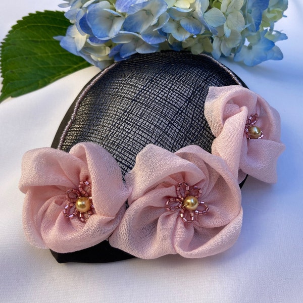 Woman's Flower Kippah - Fascinator - Black, Pink - Floral - Head Covering - She•ppah - Sheppah