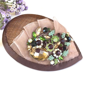 Woman&#39;s Kippah - Fascinator - Brown - Rhinestone - Handmade Kippot- Unique, Alternative - Yarmulke for Women - Head Covering - She•ppah