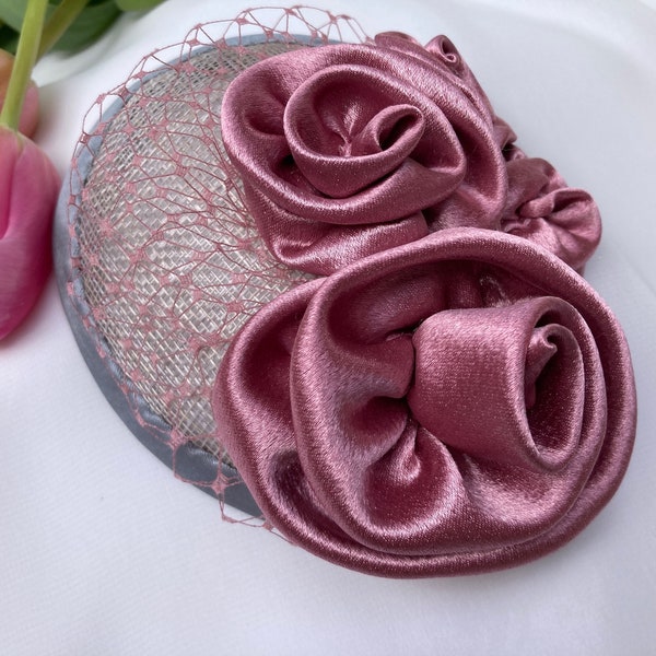 Woman's Kippah - Fascinator - Dusty Rose, Mauve, Gray - Rosette - Head Covering - She•ppah - Sheppah