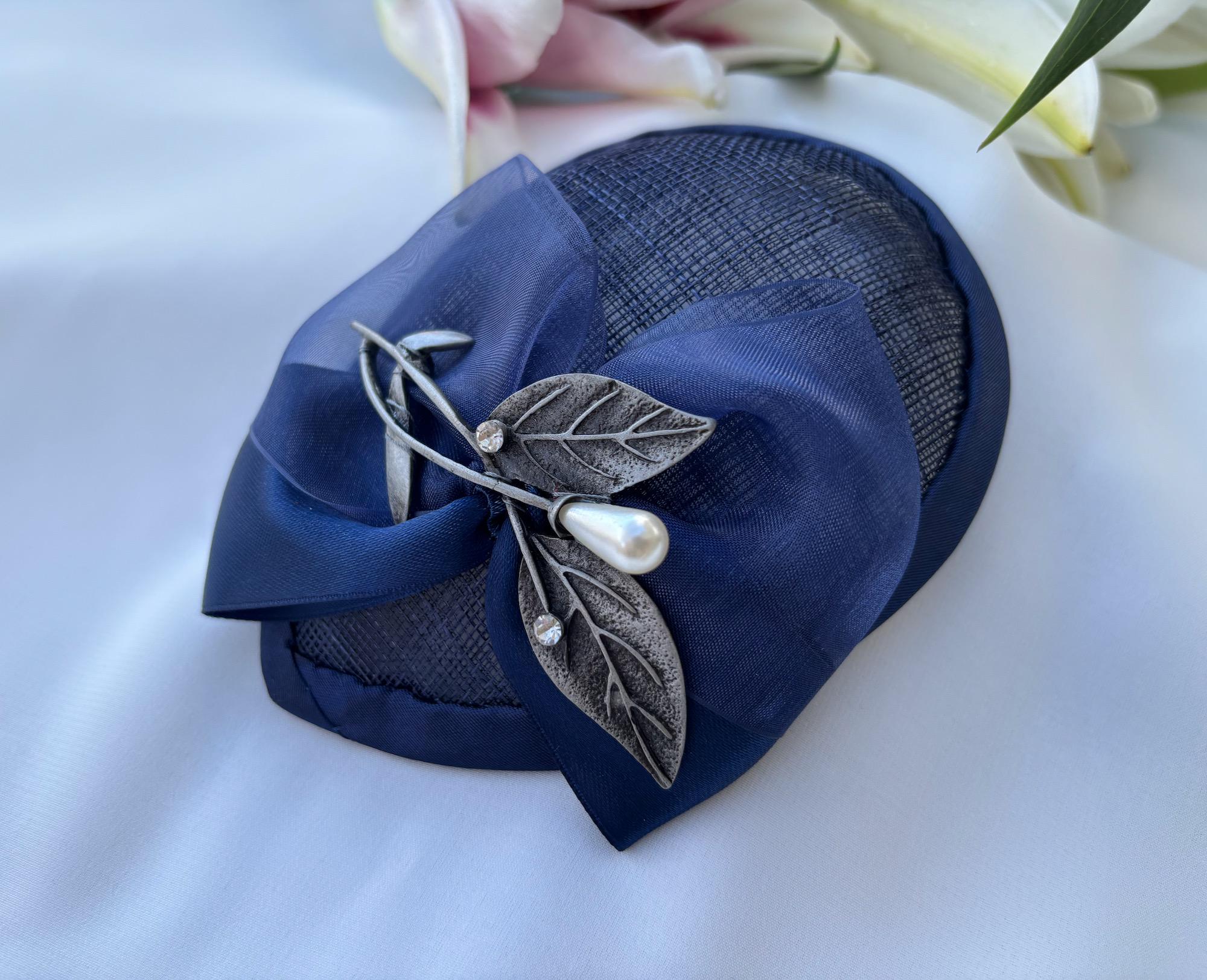 Navy Women\'s Decorative Satin Occasion Hat with Pearl Trim Women main image 2
