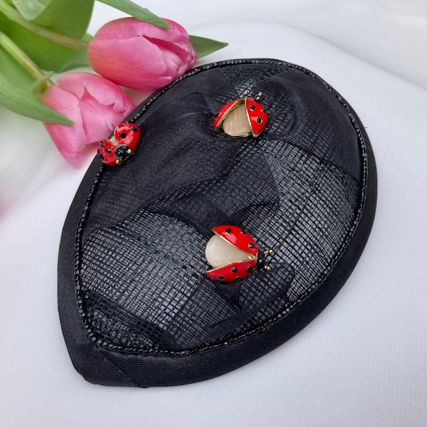 Woman's Ladybug Kippah - Bug Fascinator - Black, Red - Insect Head Covering - Lady Bug She•ppah - Sheppah