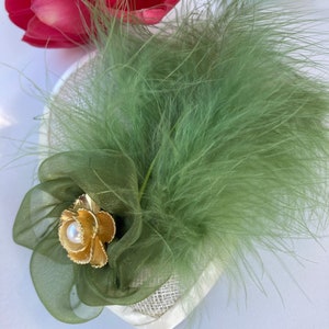 Woman's Kippah Fascinator Green, Olive, Ivory, Cream Feather Yarmulke for Women Head Covering Sheppah Sheppah image 3