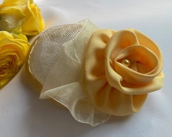 Woman's Rosette Kippah - Fascinator - Yellow, Ivory, Cream - Yarmulke for Women - Head Covering - She•ppah - Sheppah