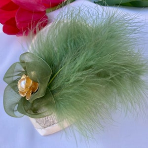 Woman's Kippah Fascinator Green, Olive, Ivory, Cream Feather Yarmulke for Women Head Covering Sheppah Sheppah image 2