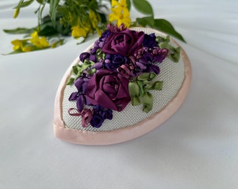 Woman's Kippah - Fascinator - Maroon, Burgundy, Purple, Ivory - Silk Ribbon Embroidery - Head Covering - Floral She•ppah