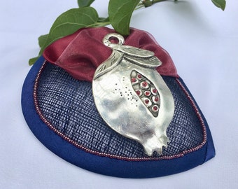 Pomegranate Woman's Kippah--Fascinator--Yarmulke for Women--She•ppah--Headcovering--Navy Blue, Maroon, Burgundy--Embellished Hair Accessory
