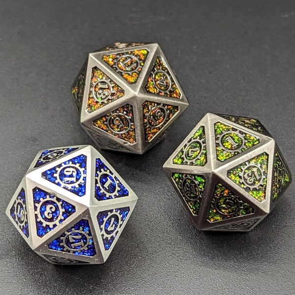 Dados de Artificiero - Dados Poliédricos Metálicos - Dados de D&D - Dados de TTRPG