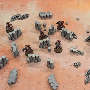 Urban Scatter Terrain, Barrels, Tires, Wall - 33 pieces - 28mm (1/58) Scale - Terrain4Print