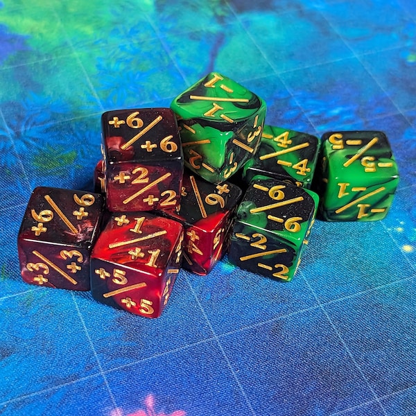 10 Counter Dice for Magic the Gathering - Dice Tokens, -1/-1 counter, +1/+1 counter