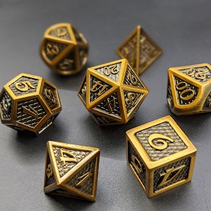 Brass Dragon Scale - Metal Polyhedral Dice -  D&D Dice - TTRPG Dice