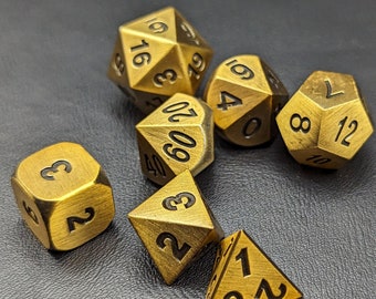 Antique Gold - Metal Polyhedral Dice - D&D Dice - TTRPG Dice - Metal Dice
