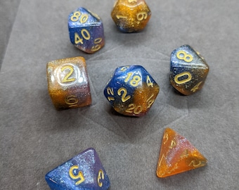Deep Space Gold and Blue Nebula Galaxy Set -  DnD Dice Set - Polyhedral Dice Set - D&D Dice - TTRPG Dice - Dungeons and Dragons