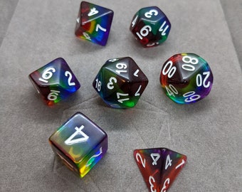 Resin Rainbow Dice -  DnD Dice Set - Polyhedral Dice Set - D&D Dice - TTRPG Dice - Dungeons and Dragons