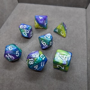 Blue and Purple Stained Glass Dice -  DnD Dice Set - Polyhedral Dice Set - D&D Dice - TTRPG Dice - Dungeons and Dragons