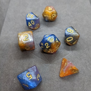 Deep Space Gold and Blue Nebula Galaxy Set -  DnD Dice Set - Polyhedral Dice Set - D&D Dice - TTRPG Dice - Dungeons and Dragons
