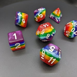 Dados Arco-Íris com Dados Arco-Íris/Bolsa de Presentes - Conjunto de Dados DnD - Conjunto de Dados Poliédricos - Dados D&D - Dados TTRPG - Dungeons and Dragons