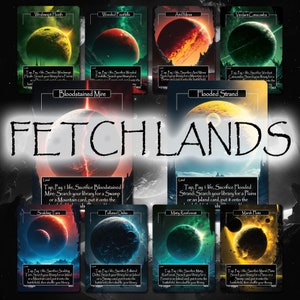 Fetch Lands aluminium/holographique (lot de 10 cartes) - Proxies magiques - Thème de l'espace - Proxies artistiques complets