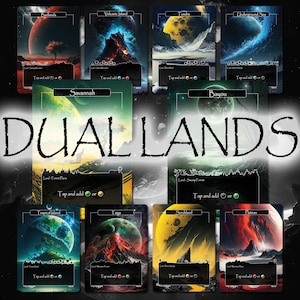 Tierras duales holográficas/laminadas (paquete de 10 cartas) - Cartas mágicas - Temática espacial - Cartas con arte completo