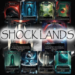 Tierras Impactantes Holográficas/Foil (Paquete de 10 Cartas) - Proxies Mágicos - Temática Espacial - Proxies con Arte Completo