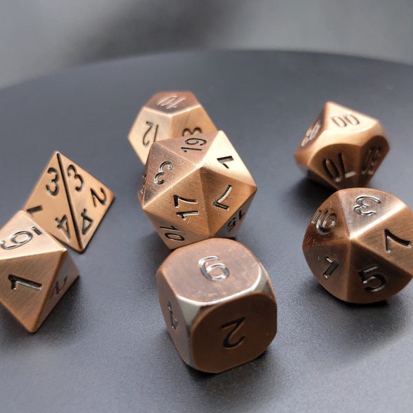 Antique Copper Metal Polyhedral Dice - D&D Dice - TTRPG Dice -