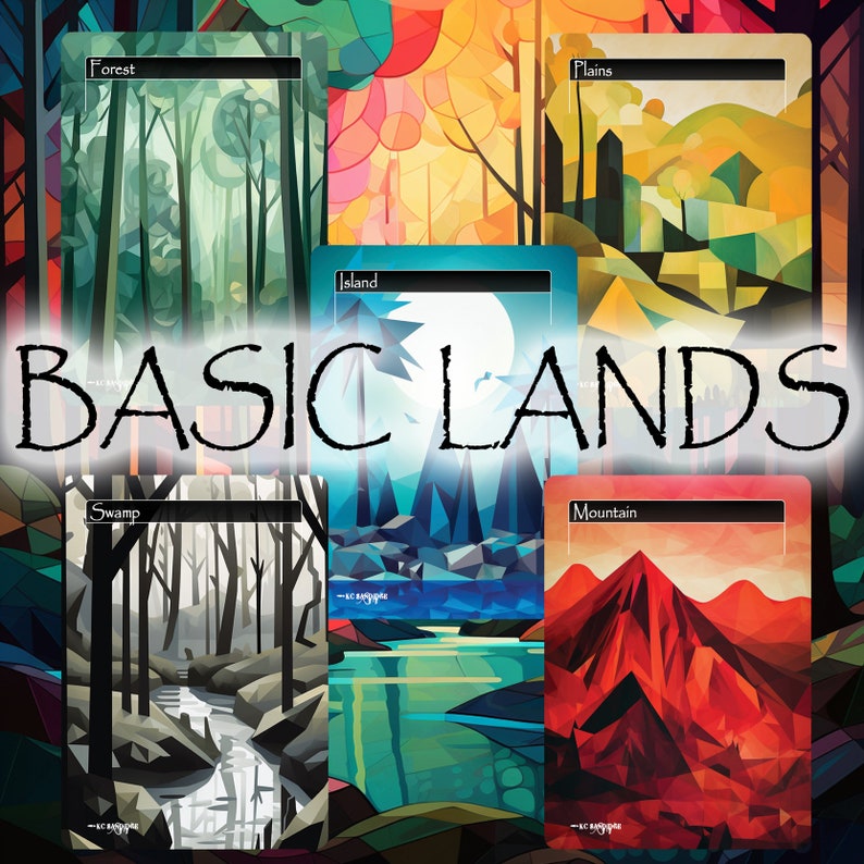 Basic Land Long Text Basic Lands - Polygon Themed (foil) - Magic Proxies - Full Art Proxies ...