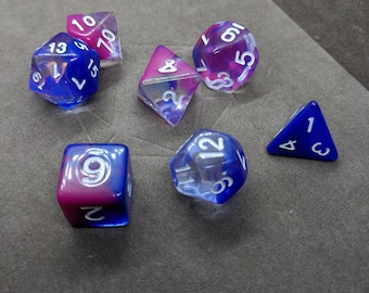 Half Transparent Half Blue Purple Swirl Dice -  DnD Dice Set - Polyhedral Dice Set - D&D Dice - TTRPG Dice - Dungeons and Dragons