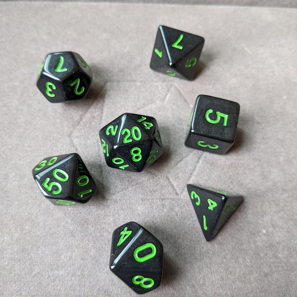 Neon Green and Black -  DnD Dice Set - Polyhedral Dice Set - D&D Dice - TTRPG Dice - Dungeons and Dragons