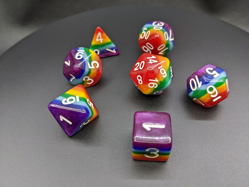 Rainbow Dice With Rainbow Dice/gift Bag Dnd Dice Set Etsy