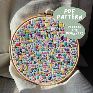 Squares Embroidery Pattern, Beginner Friendly, Instant Download PDF Pattern
