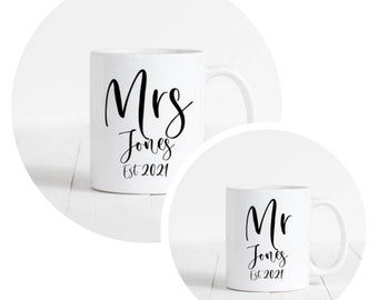 Mr and Mrs Mug Set, Personalised Mr and Mrs Mugs, Engagement Gift, Bridal Shower Gift, Wedding Gift, Mr and Mrs Gifts,Anniversary Gift