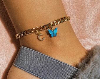 Charm Anklet Fashion Jewelry with Adjustable Chain Foot Chain Anklet Cute Anklets for Girls Environmentally Friendly Vacuum18K Gold Plated Initial Anklets IORMAN Anklet with Letter Alphabet
