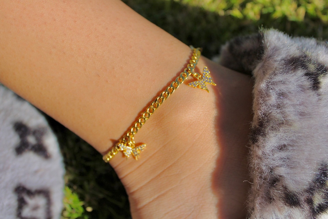 gold plated butterfly anklet