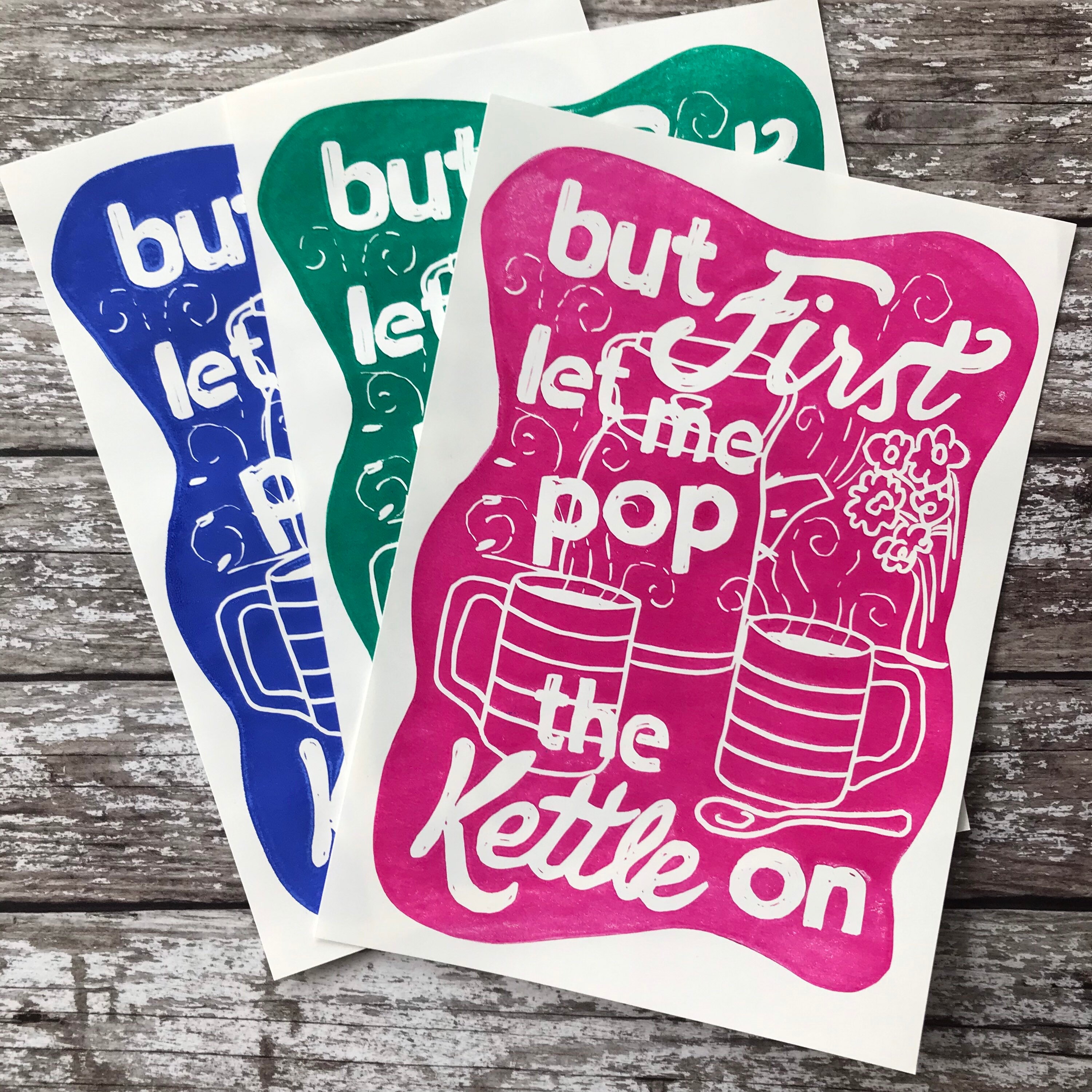 But First Let Me Pop The Kettle On Linocut Print Original Etsy