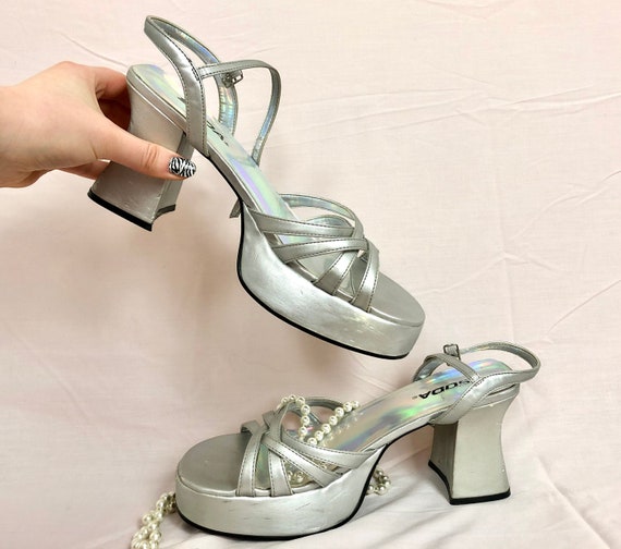 silver block heels size 9