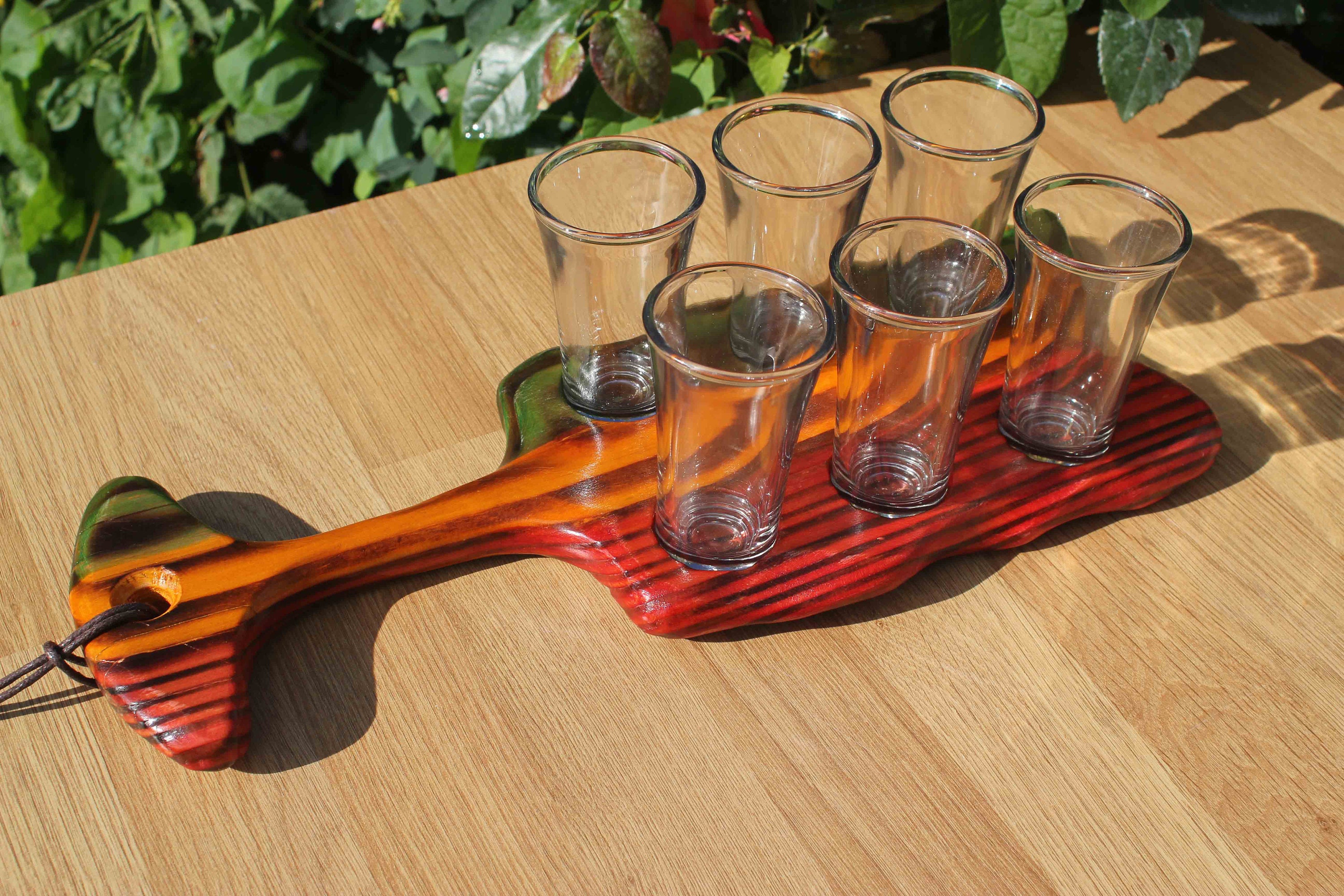Shot Glass Holder Board Handmade Burnt Cedar Set Reclaimed Etsy