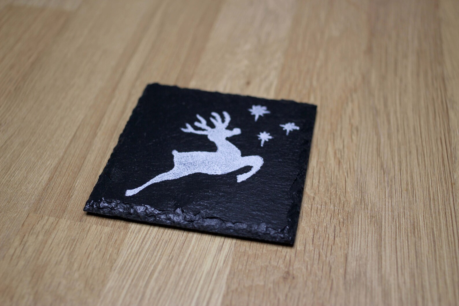 Christmas Slate Coaster Set Hand Printed Square Rustic Etsy